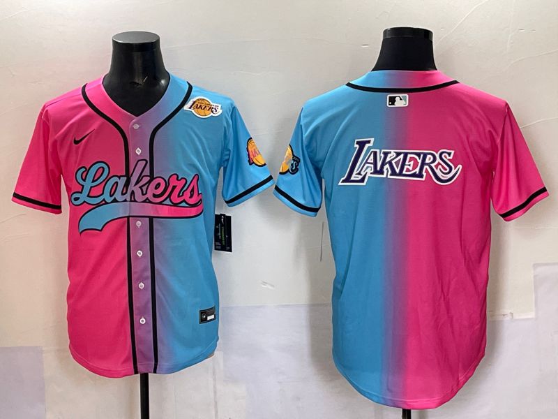Men 2025 Los Angeles Lakers Blank Blue pink Nike Joint Name NBA Jersey style 8->los angeles lakers->NBA Jersey
